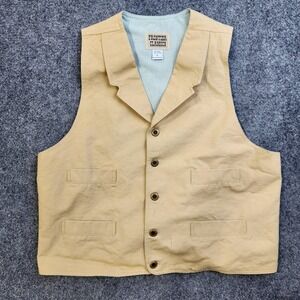 Frontier Classics Vest Mens Large Beige Canvas Western Collared Pockets Lined
